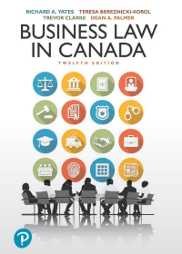 Test Bank for Business Law in Canada,12th Canadian Edition  by Richard A. Yates