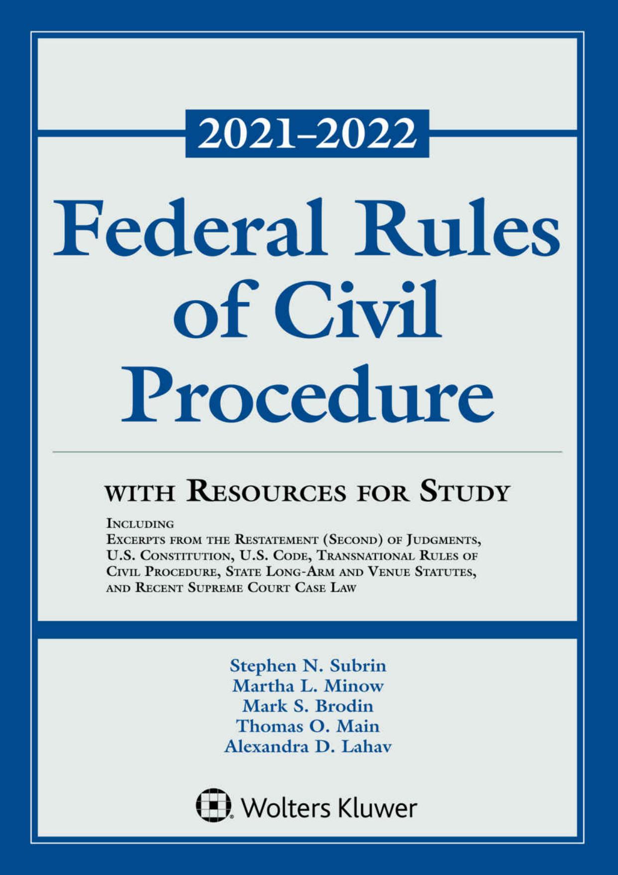 (eBook PDF)Federal Rules of Civil Procedure with Resources for Study by L. Minow & Mark S. Brodin & Thomas O. Main & Alexandra D. Lahav