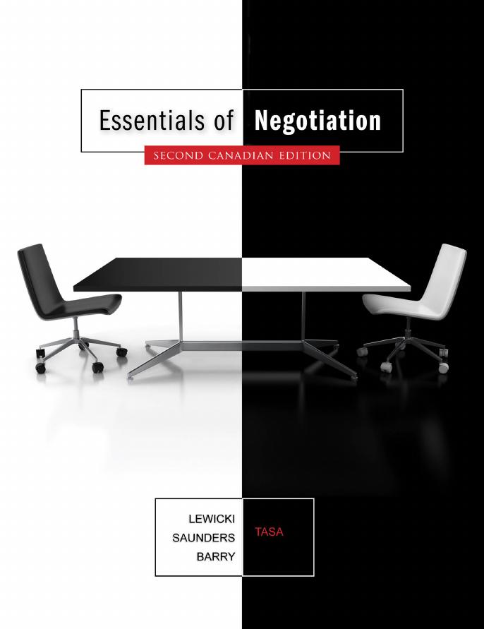 (eBook PDF)Essentials of Negotiation 2nd Canadian Edition by Lewicki,Kevin Tasa