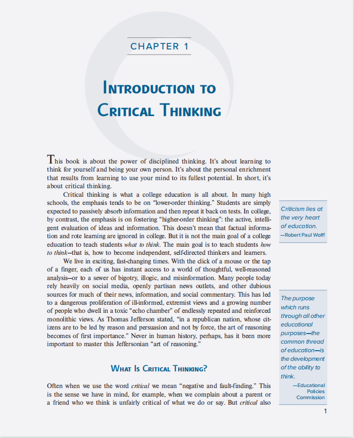 critical thinking a student's introduction 7th edition