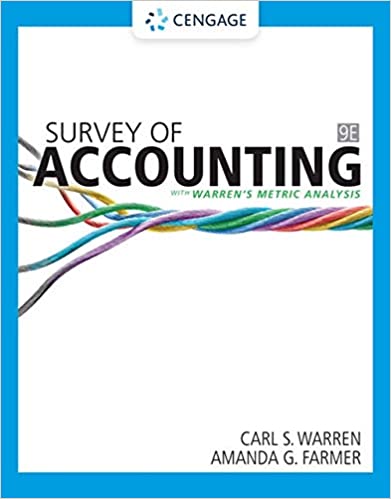 Test Bank for Survey of Accounting 9th Edition by Amanda Farmer , Carl Warren