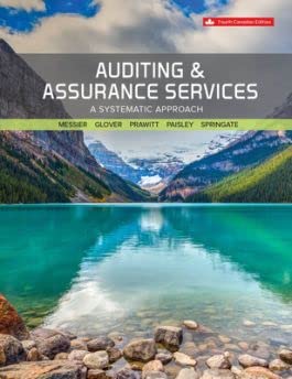 Test Bank for Auditing and Assurance Services 4th Canadian Edition by Gregory Springate William F. Messier Jr, Steven M. Glover, Douglas F. Prawitt, Naomi Paisley